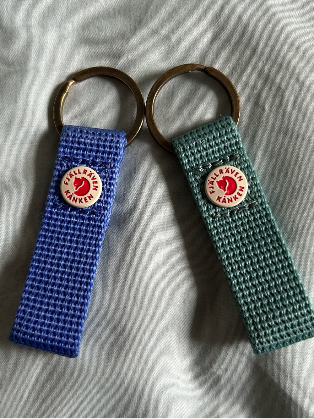 Fjallraven Blue and Green Webbing Key Fobs - Set of 2